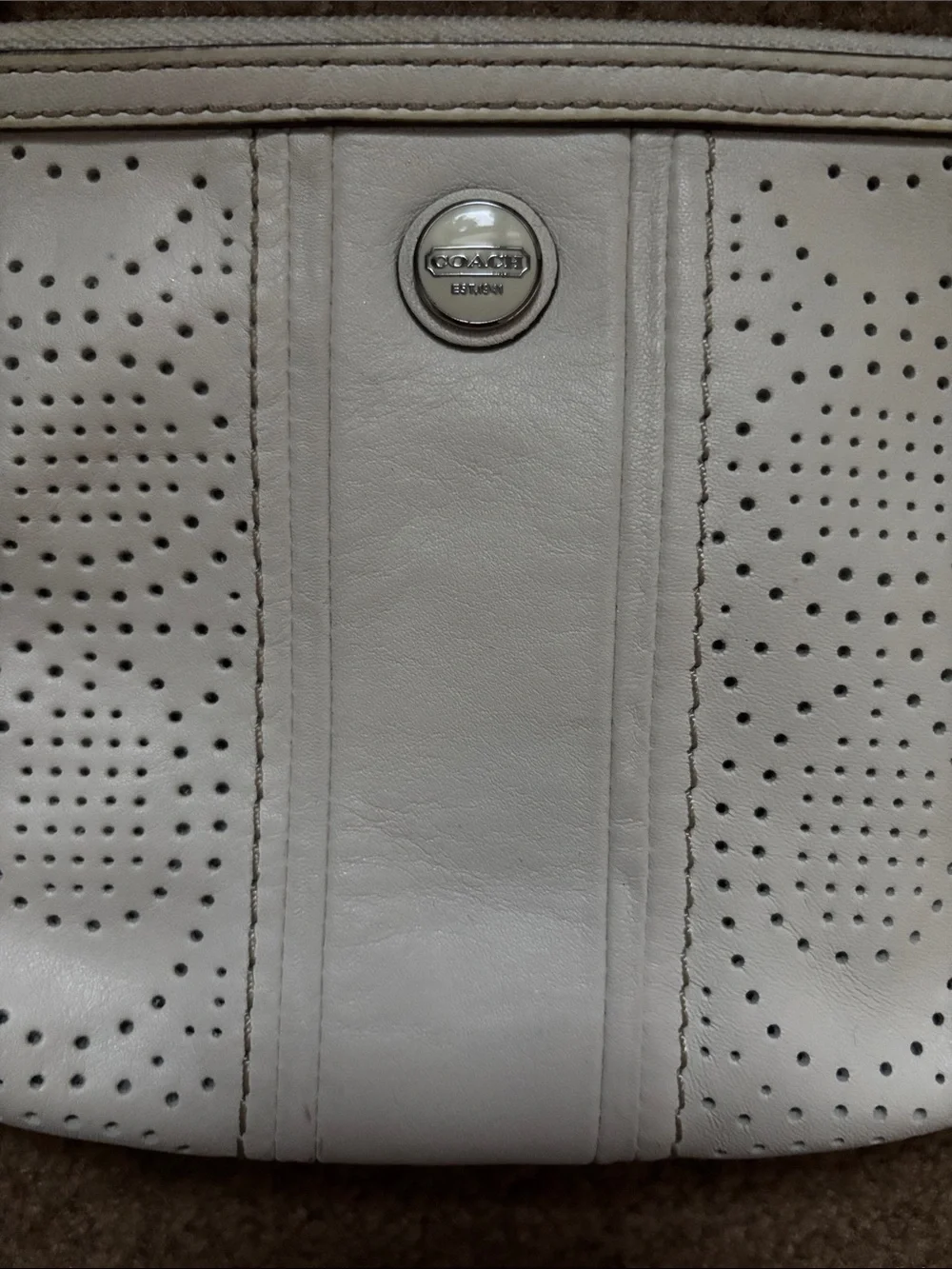 Coach Perforated Leather Wristlet in White